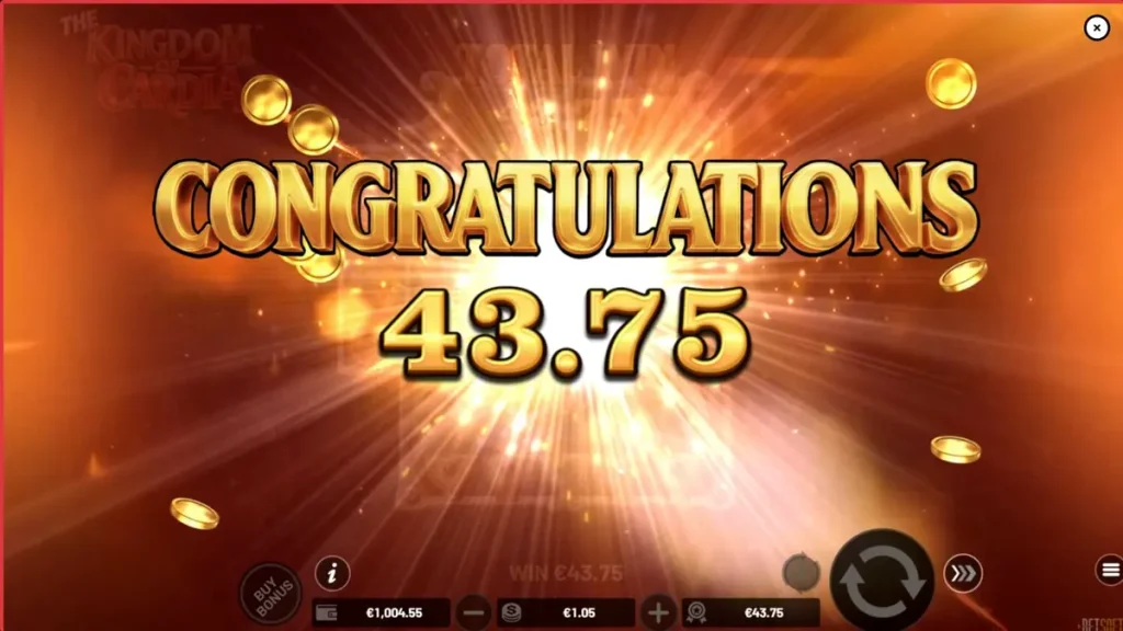 The Kingdom of Cardia slot machine interface displaying fantasy garden theme and card symbols.